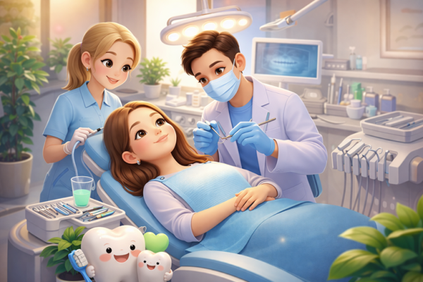 Улыбка пациента в стоматологическом кресле